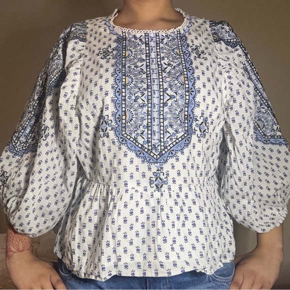 Anthropologie Bohemian Blue and White Women's Top - Picture 7 of 7
